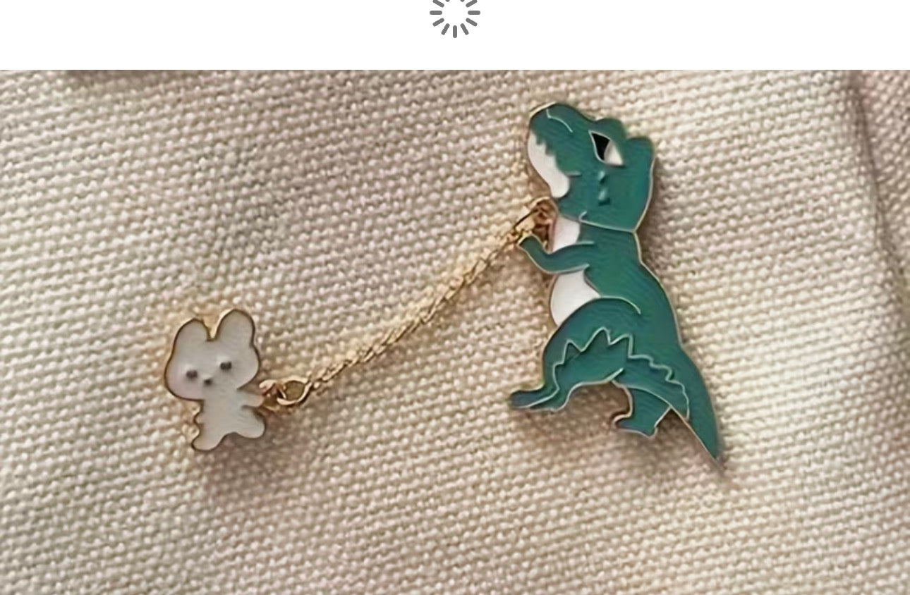 Rabbit and Dinosaur Brooch