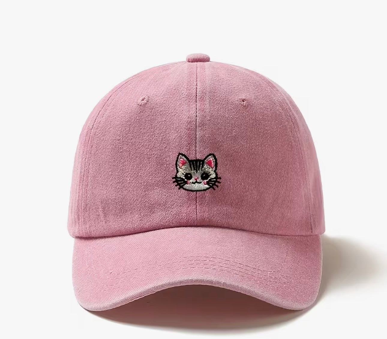 Embroidered Cat Cap (Pink)