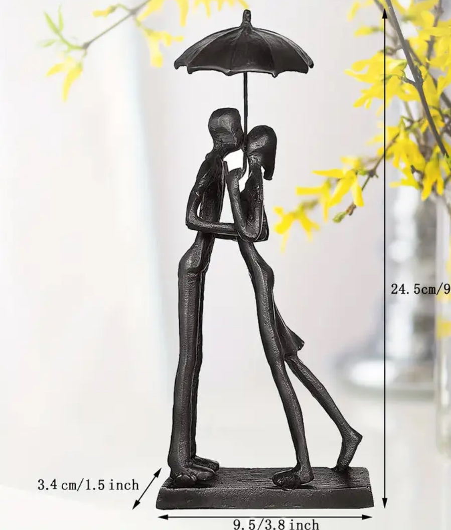 Cast-Iron Couple under Umbrella