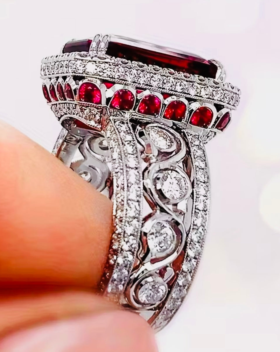 Silver plated ornate zirconia ring