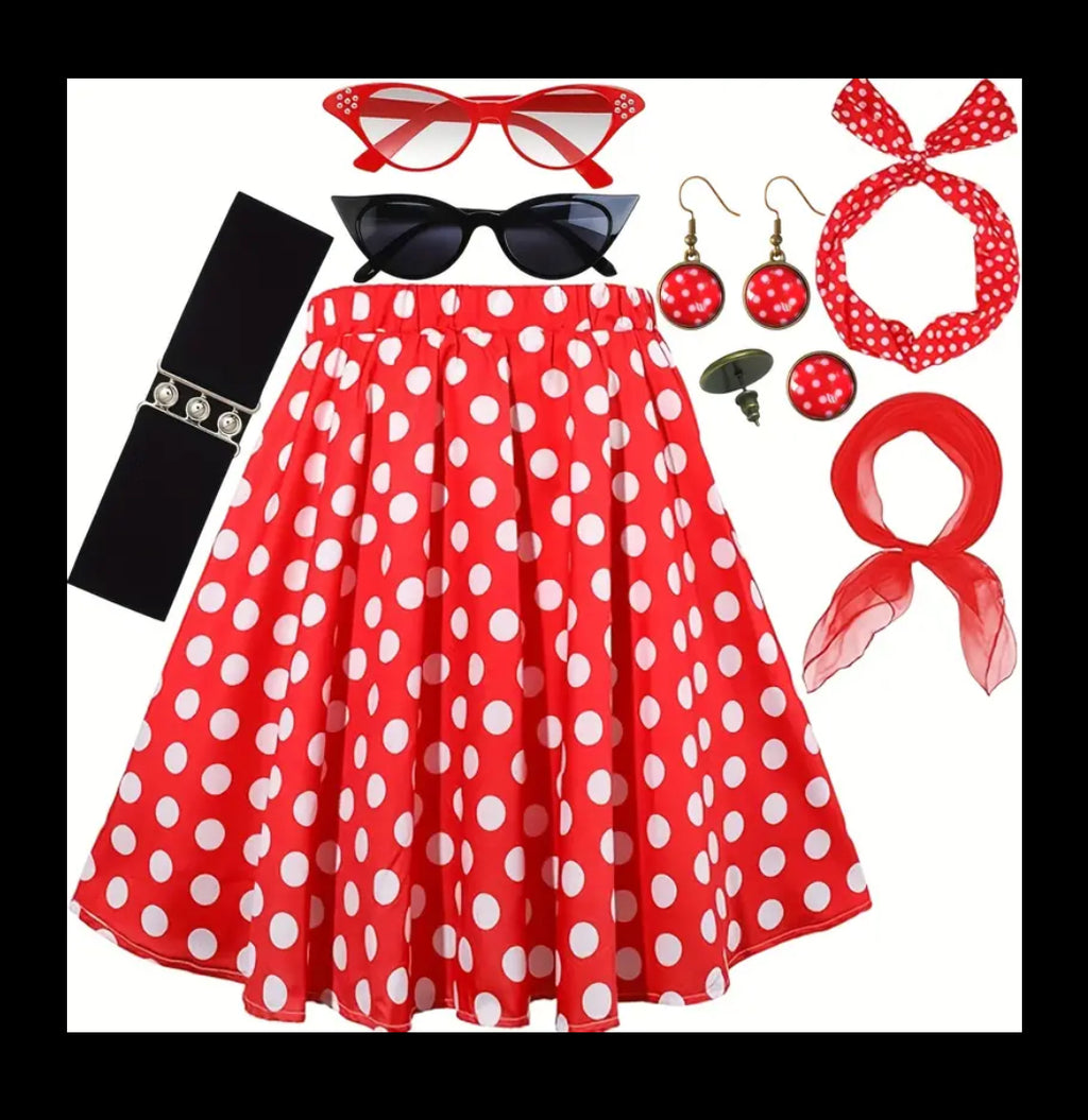 1950s Accessories Set 8-piece (Red)