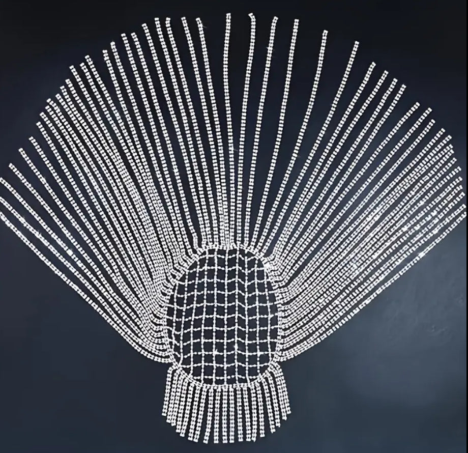 Diamonte long tassel wig (silver)