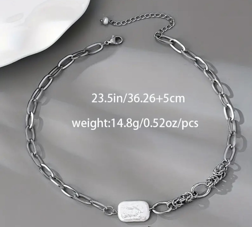 Collier en acier inoxydable avec perles d'eau douce