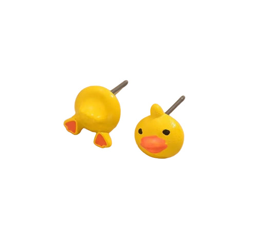Asymmetrical Yellow Duck Earrings