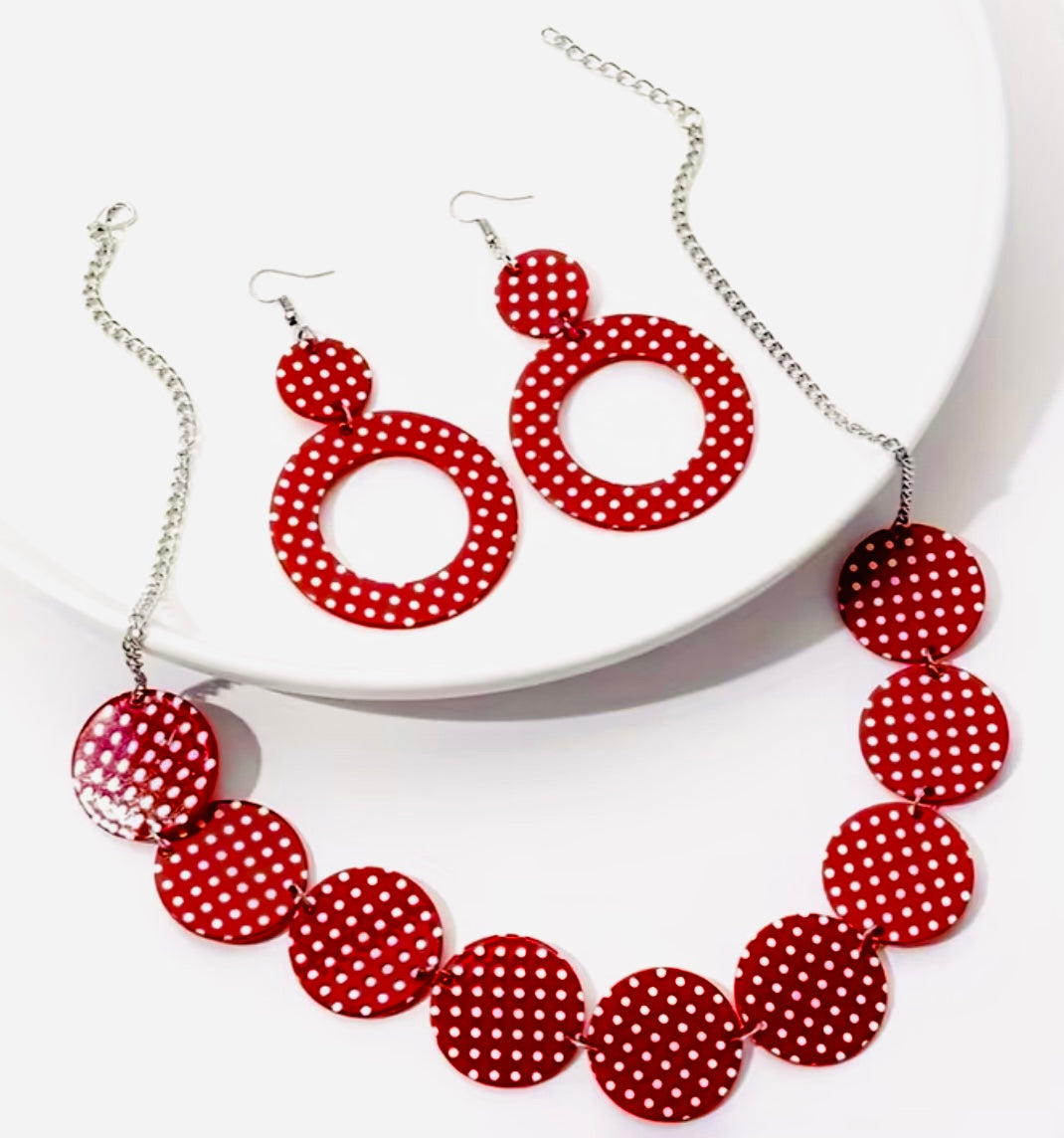Red and white polka dot jewellery set