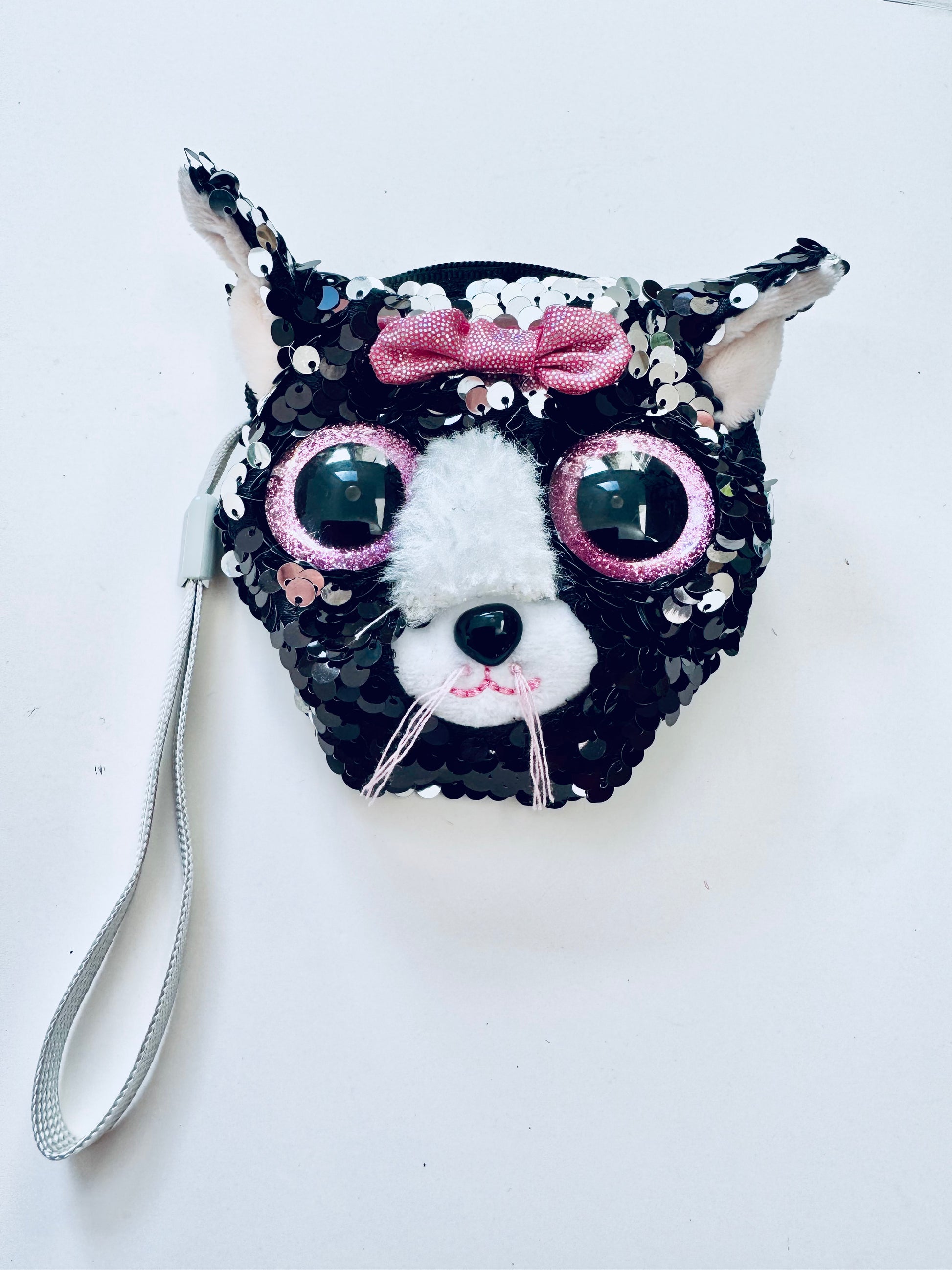 Sequin black cat purse