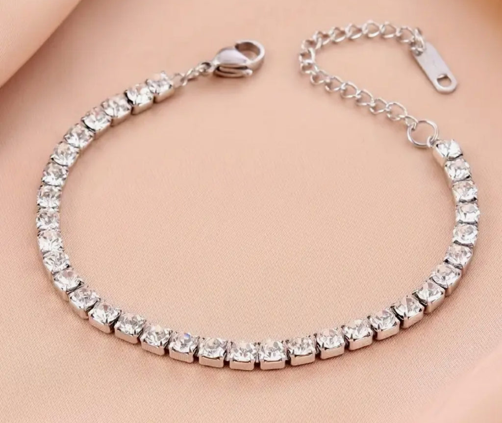 Bracelet chaîne en acier inoxydable avec strass (doré ou argenté)