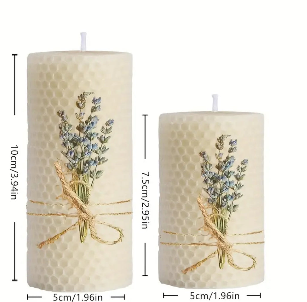 Natural Lavender-Scented Beeswax Candles (Set of 2)