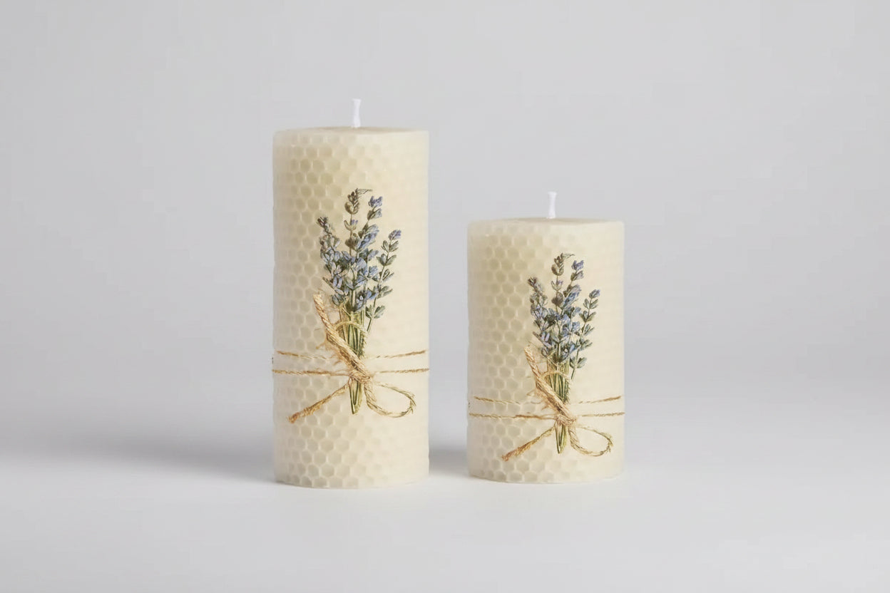 Natural Lavender-Scented Beeswax Candles (Set of 2)