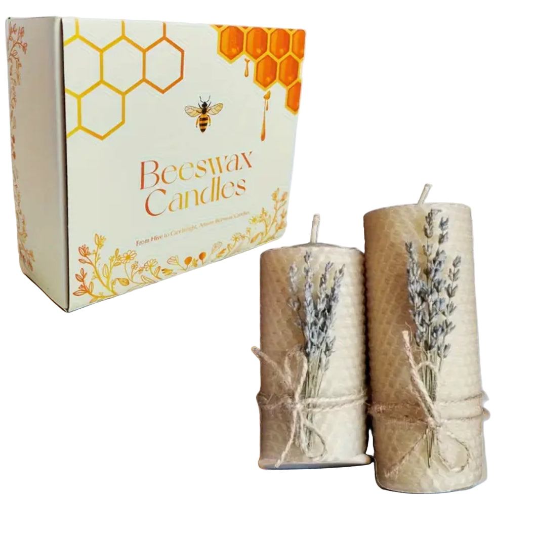 Natural Lavender-Scented Beeswax Candles (Set of 2)