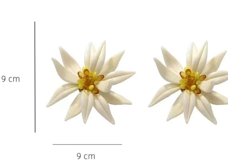 Boucles d'oreilles Boho en résine avec fleur de dahlia blanc