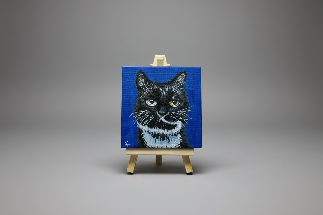 Tuxedo Cat Mini Canvas Painting - By KAZZ