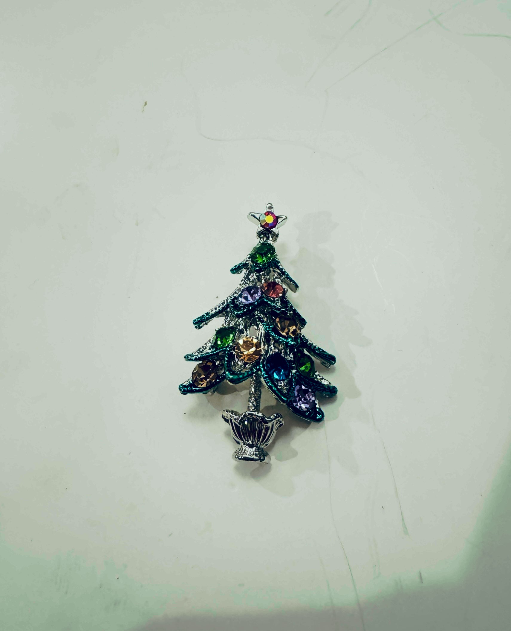 Diamante Silver Christmas Tree brooch