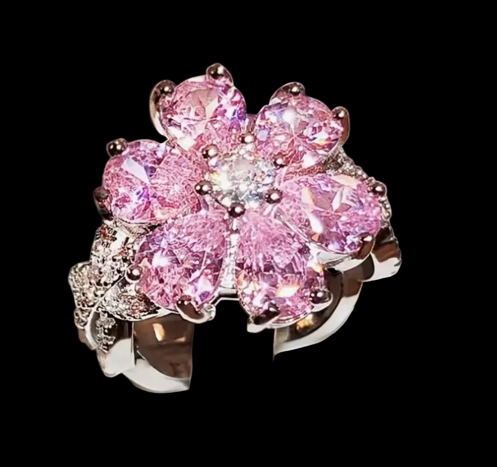 Pink Zirconia Flower Ring