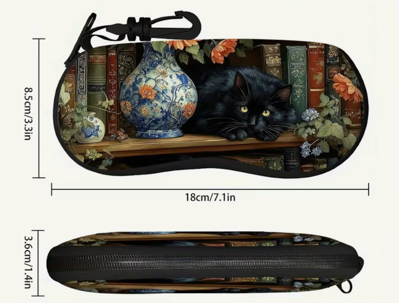 Black Cat in Library Glasses Case