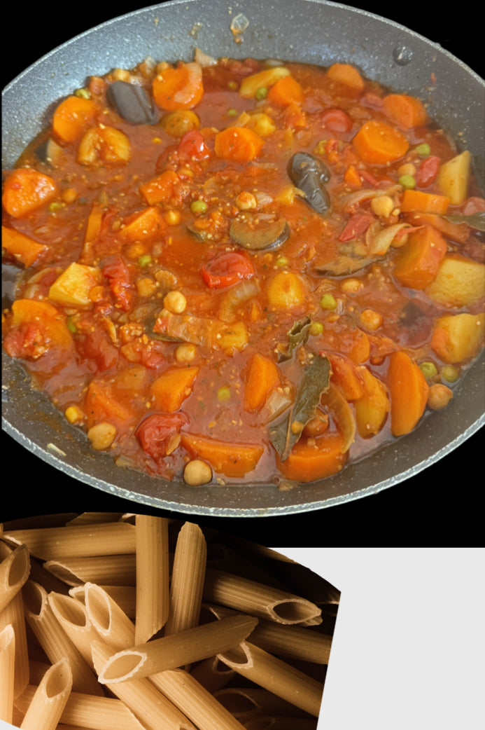 Ragoût et pâtes végétaliens faits maison