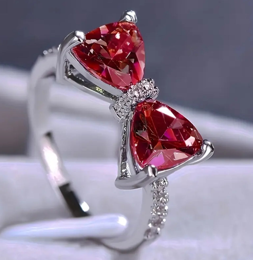 Silver plated zirconia bow ring