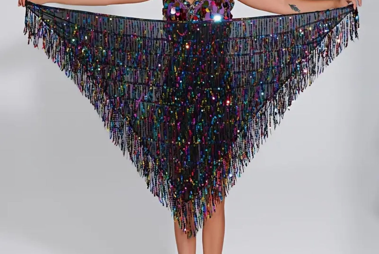 Black multicoloured Tassel Dancing Scarf