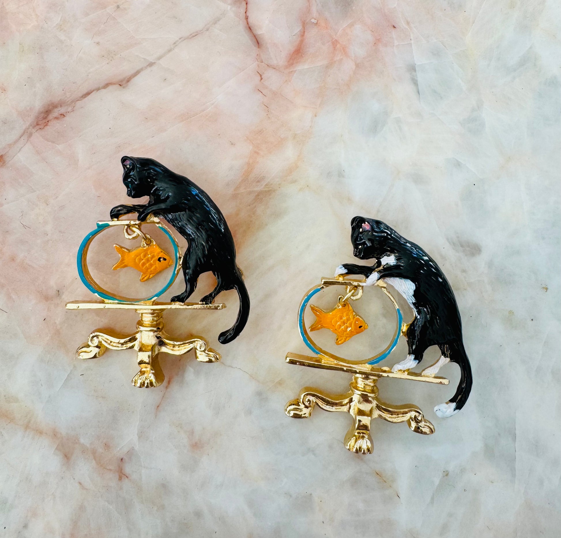 Black Cat and Fish Bowl Brooch