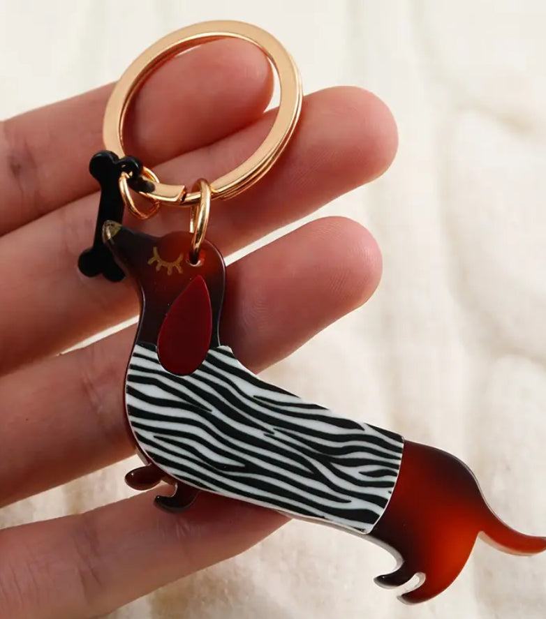 Dachshund with Black Bone Keyring