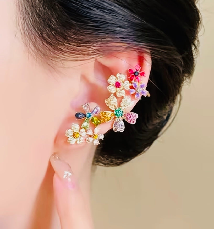 Multicoloured Flowers Ear Cuff