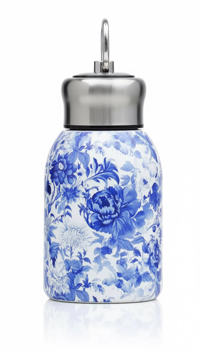 Stainless Steel Blue Floral Flask 300ml