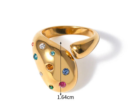 Multicoloured stainless steel Zircon ring