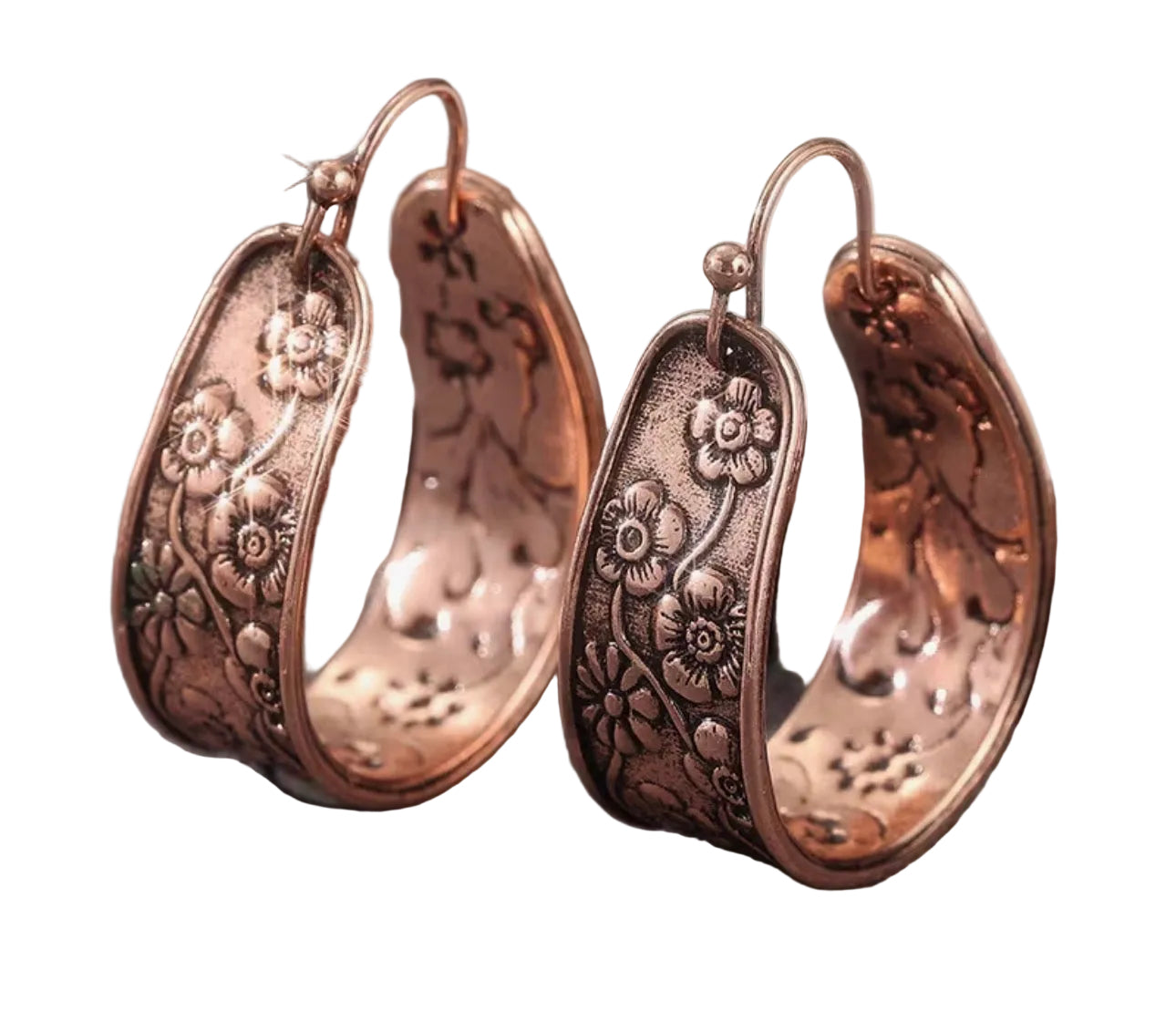 Copper Floral Hoop Earrings