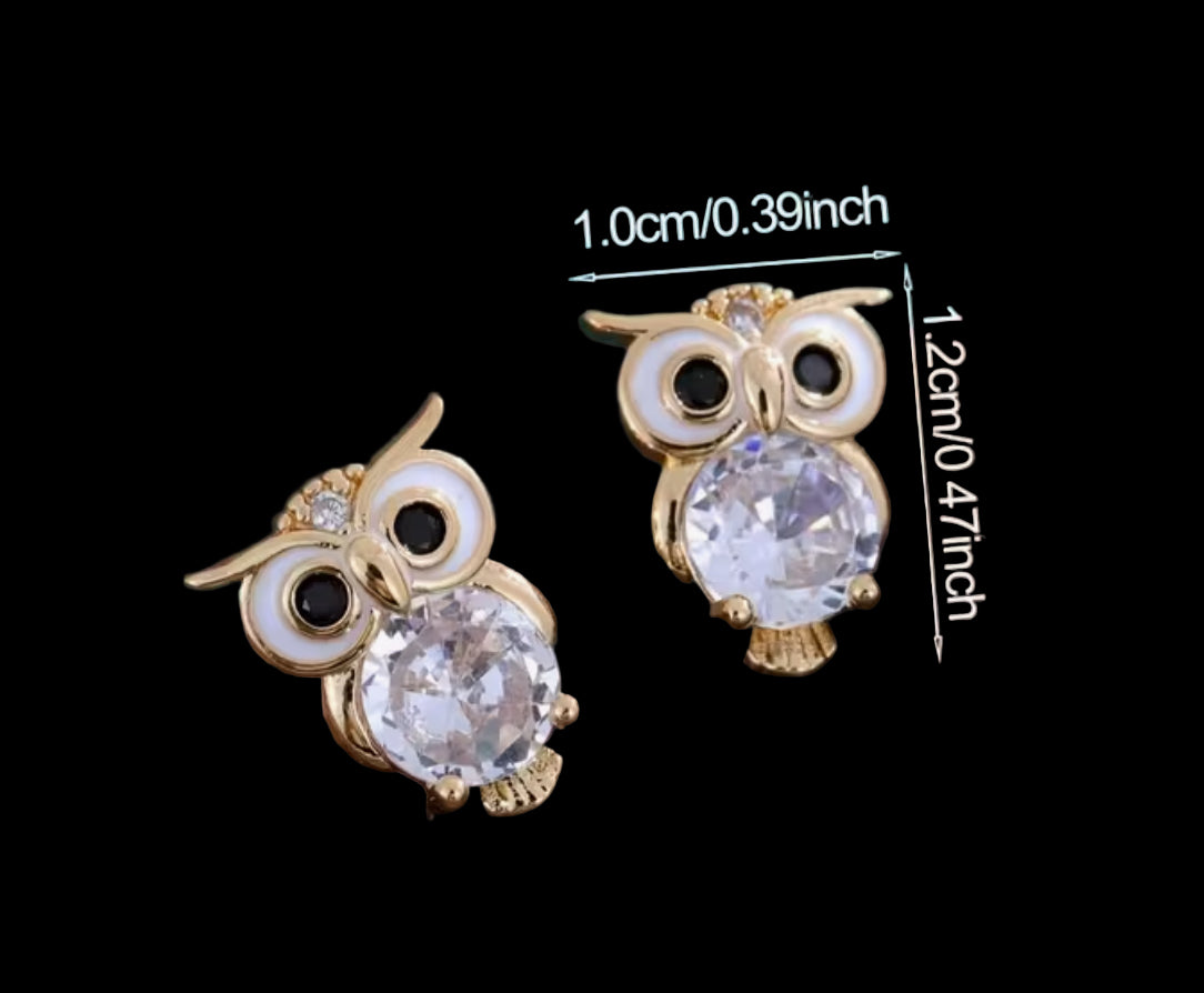 Gold Zirconia Owl Earrings