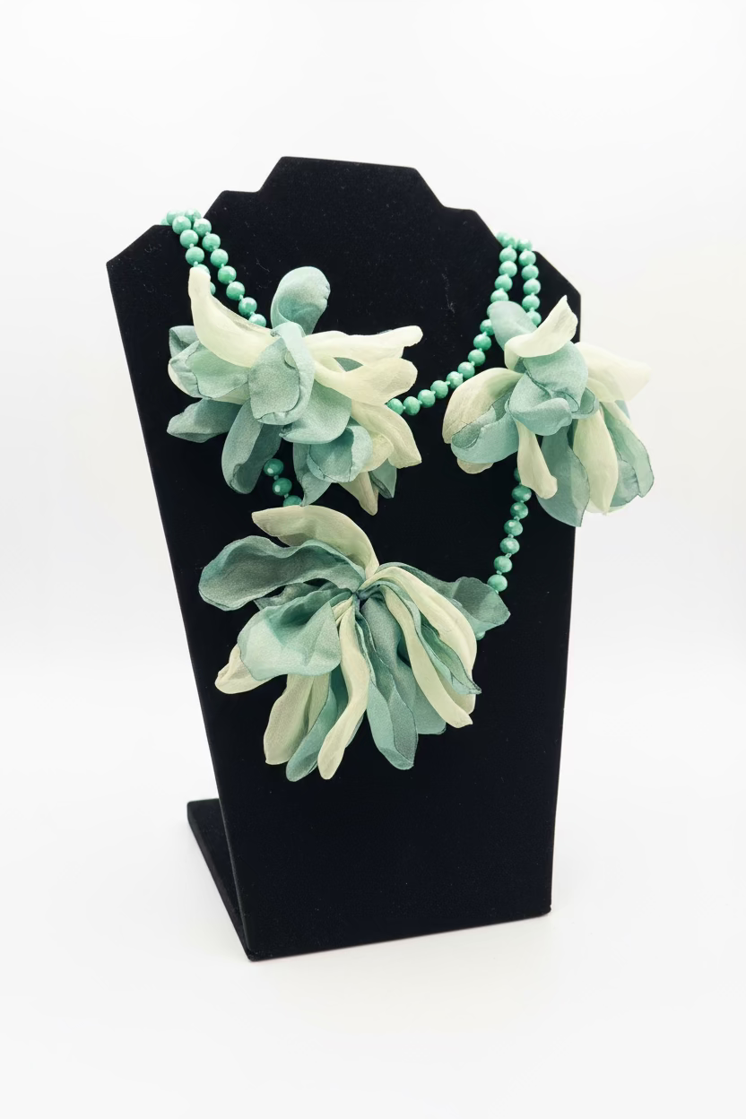 Fabric and bead Flowers Necklace