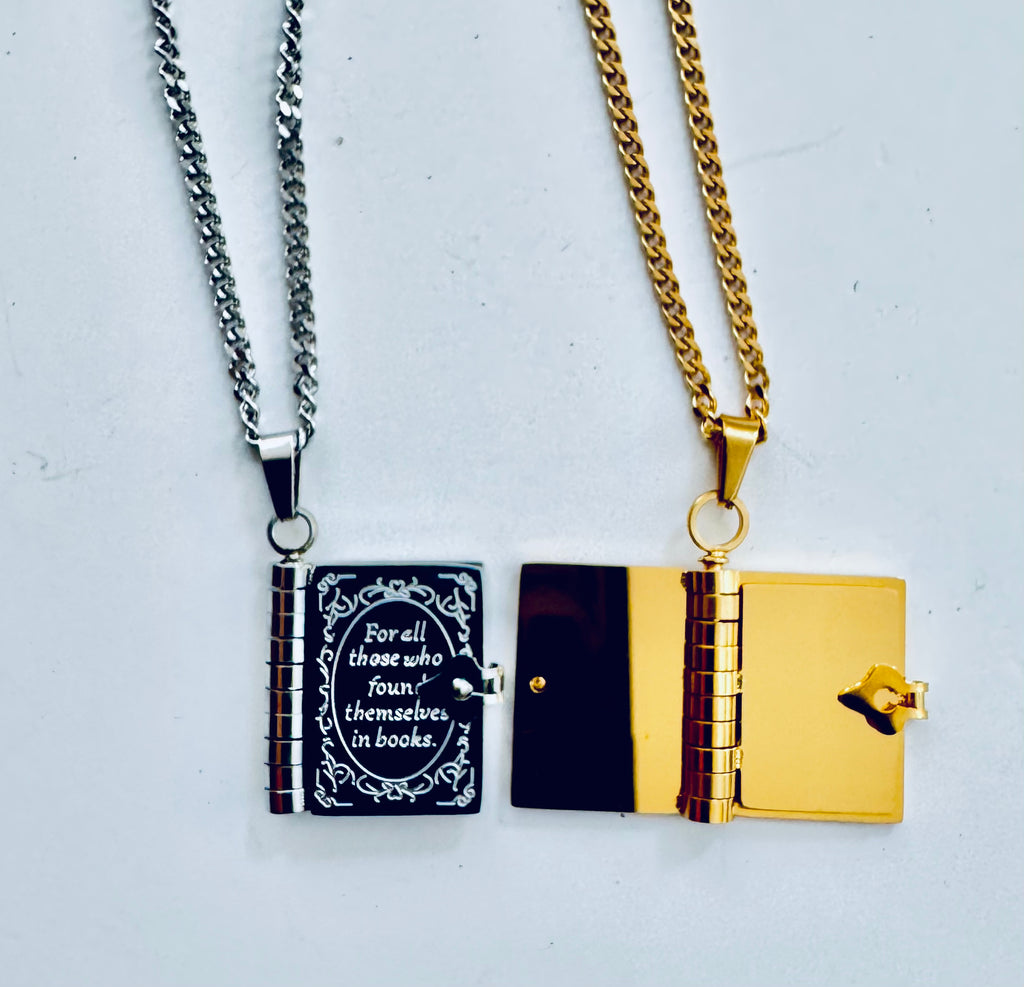 Gold-Plated Book Necklace (Silver or Gold) in Gift Box