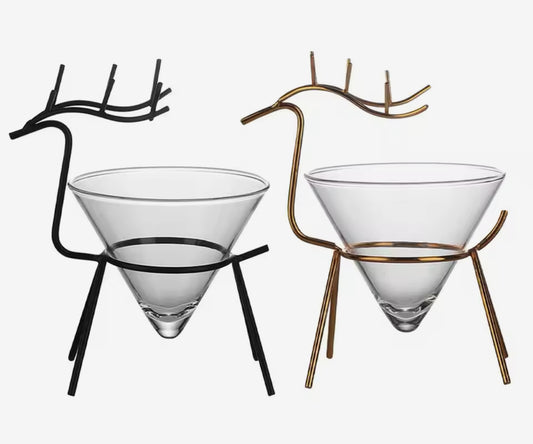 Reindeer glass with metal stand (Gold or Black)