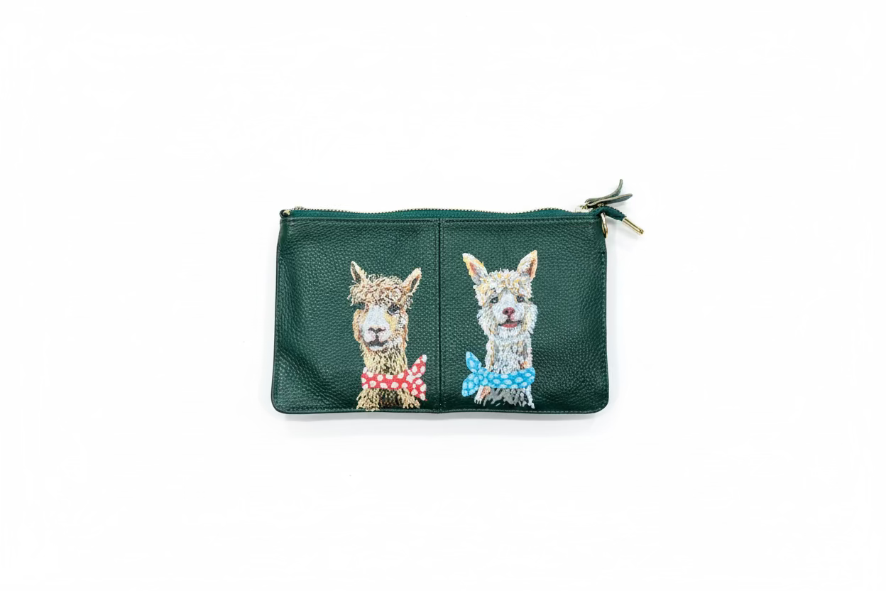 Hand Painted Leather clutch bag (Green)