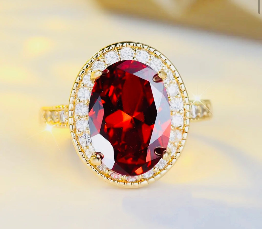 Gold plated red zirconia ring