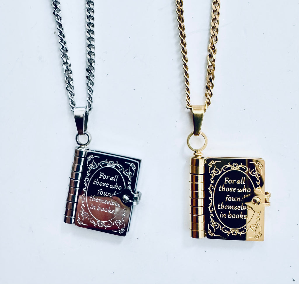 Gold-Plated Book Necklace (Silver or Gold) in Gift Box