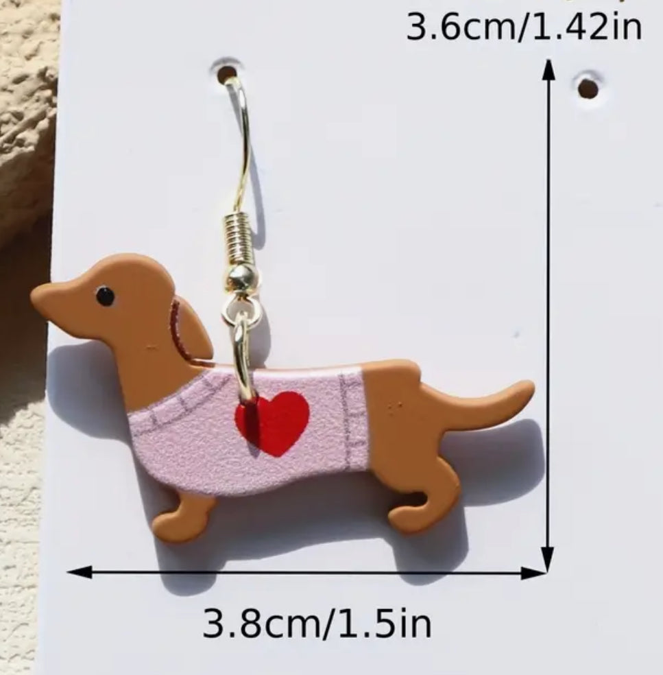 Dachshund heart coat earrings