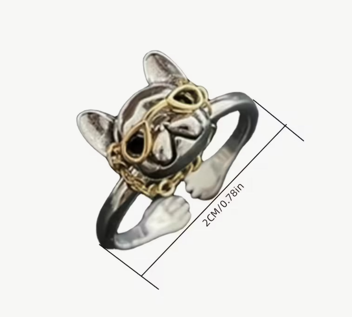 Bulldog dog with glasses and chain ring