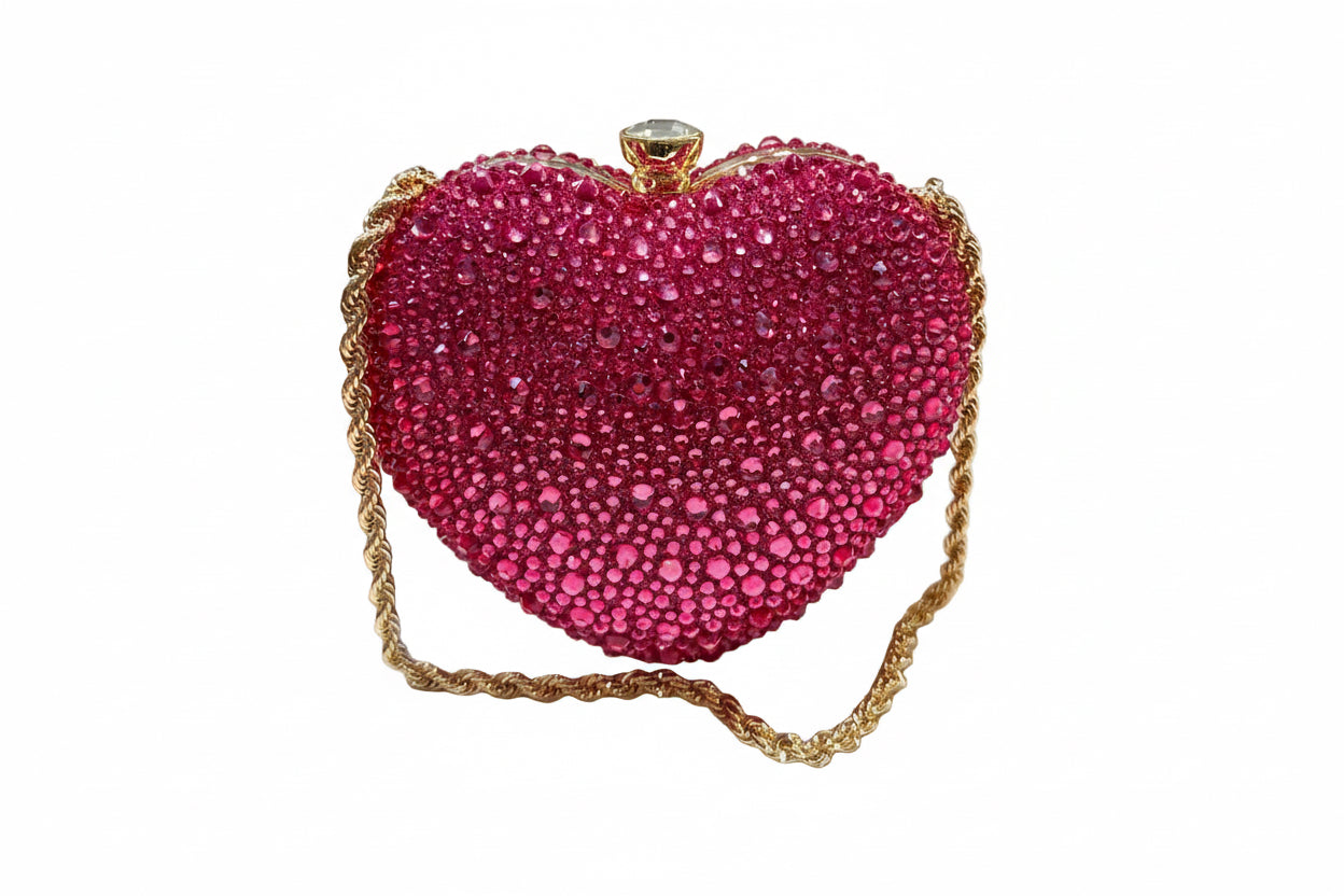 Pink Heart-Shaped Diamond Clutch Bag