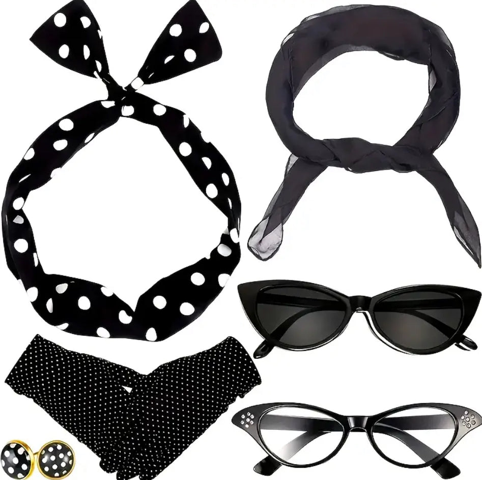 1950s Accessories Set 7-piece (Black)
