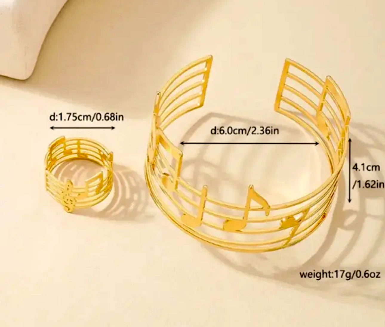 Musical Notes Bangle Ring Set ( Gold-Plated)