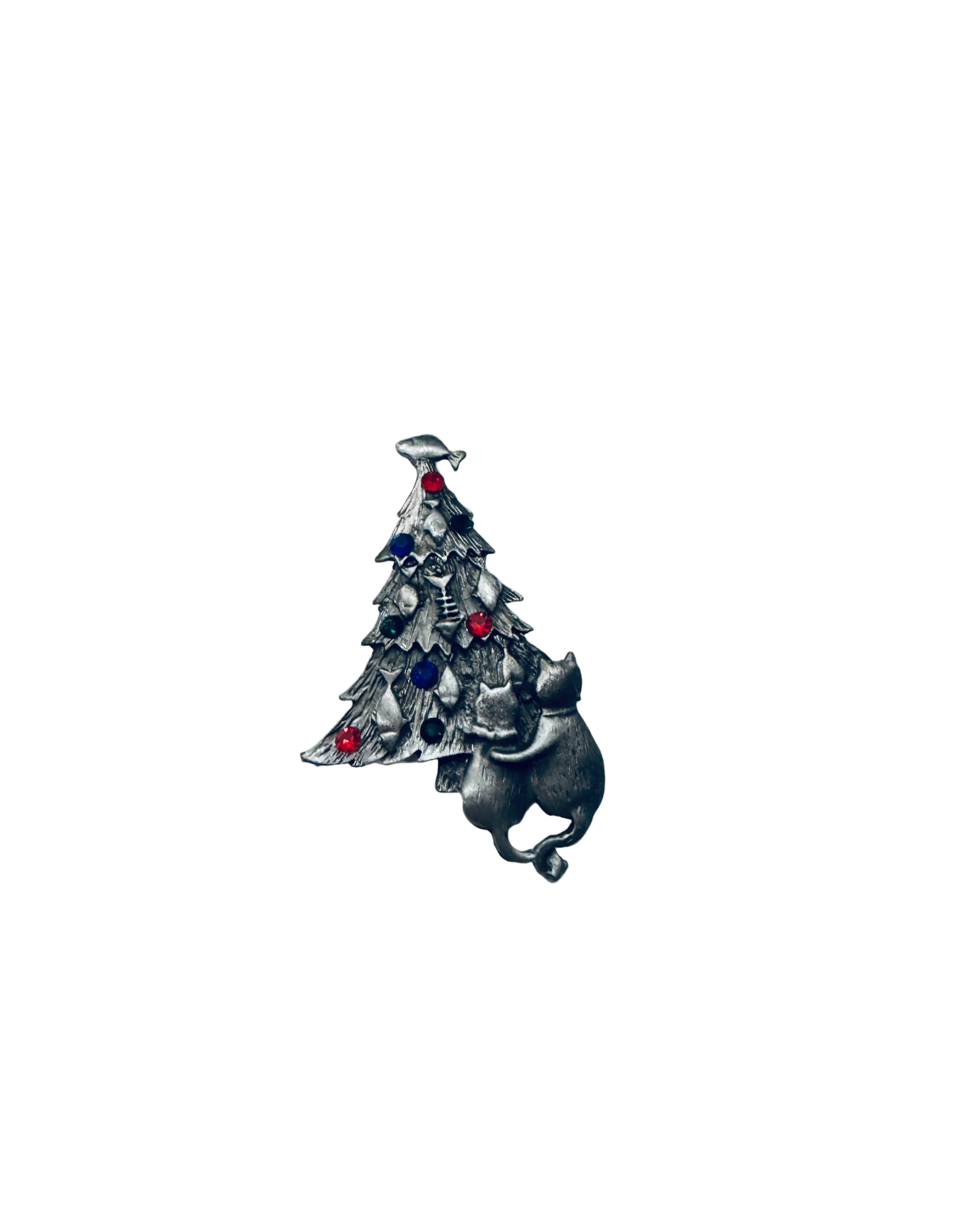 Christmas Cats and Tree Brooch