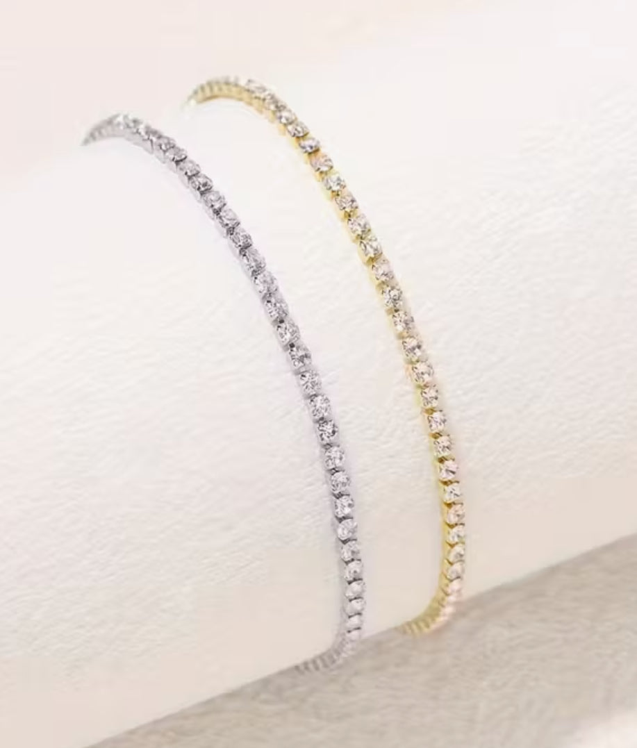 Bracelet chaîne en acier inoxydable avec strass (doré ou argenté)