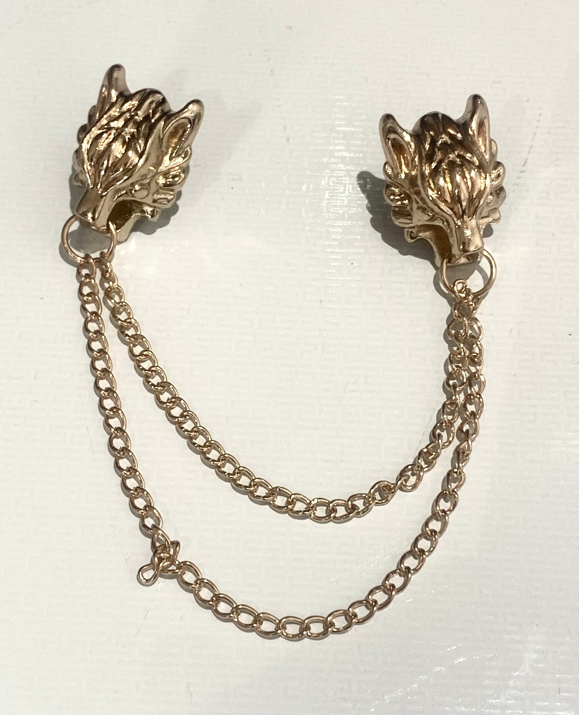 Gold Wolf brooch with Chain
