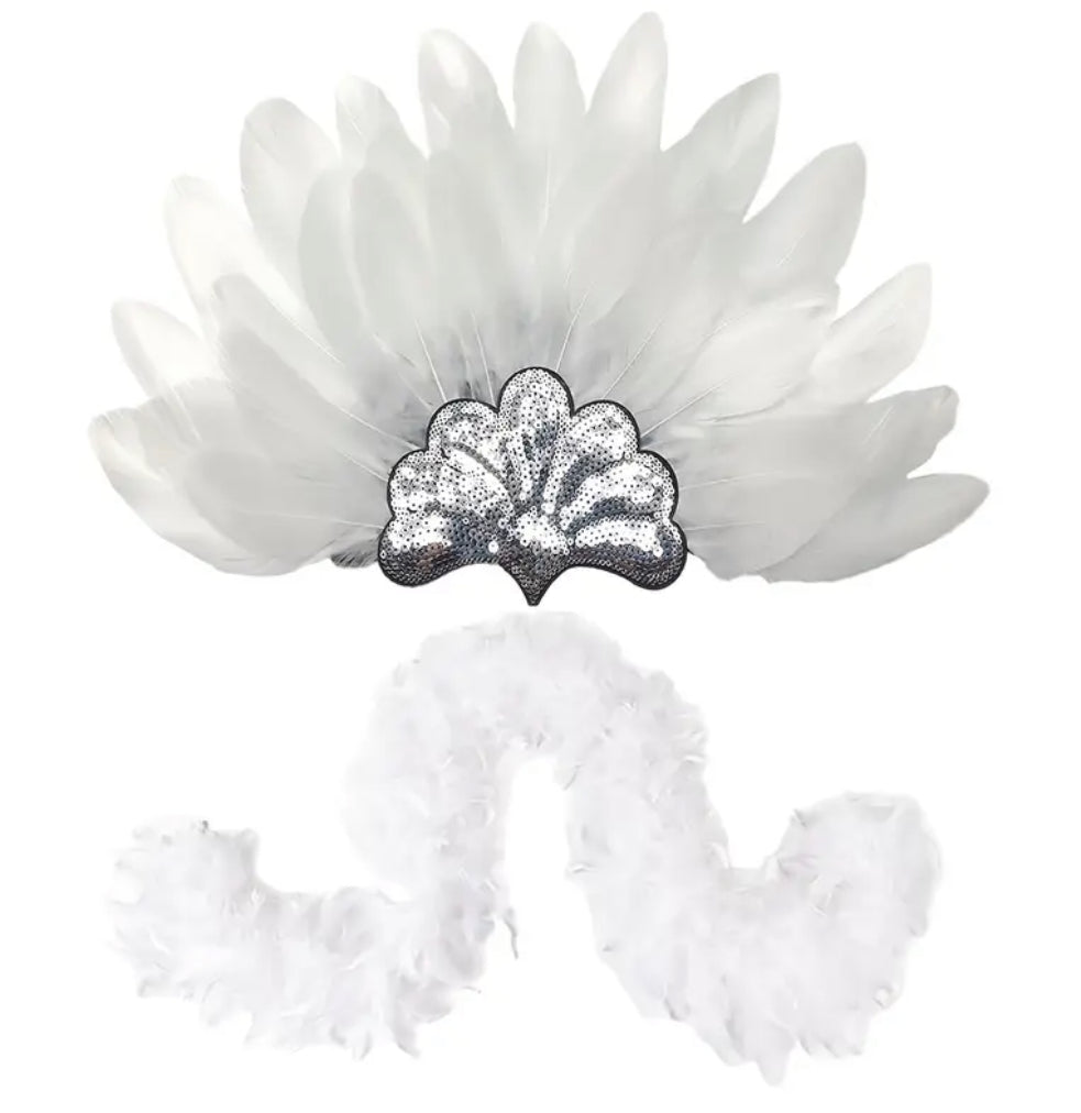 White Feather Headpiece and Boa