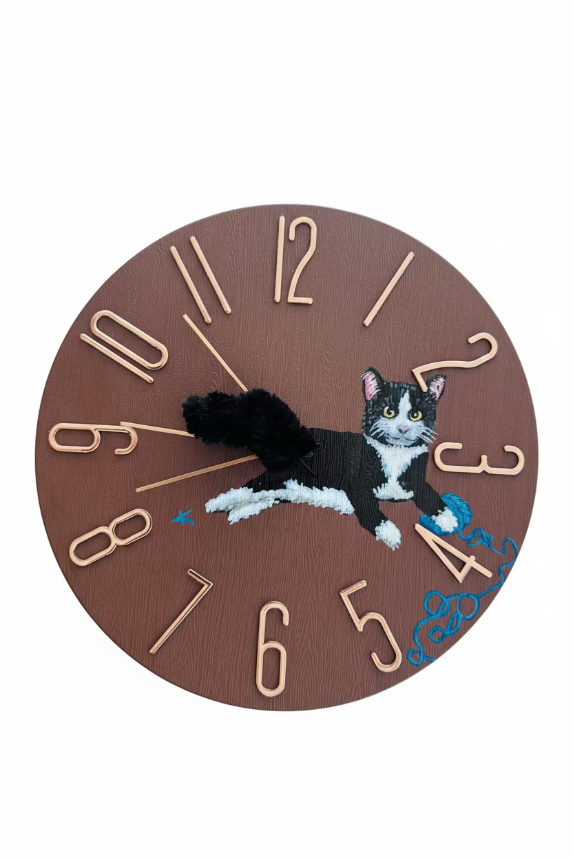 Handcrafted Cat Clock