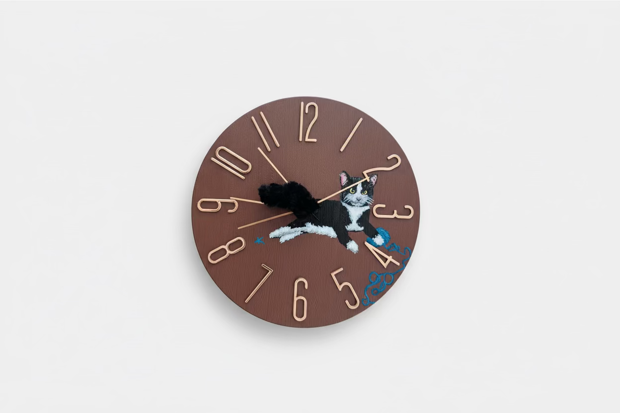 Handcrafted Cat Clock