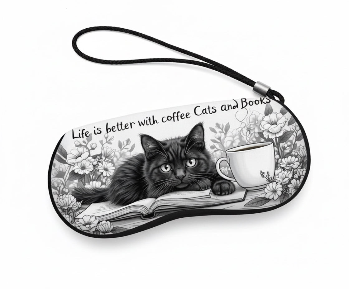 Black Cat, Coffer and Books Glasses Case