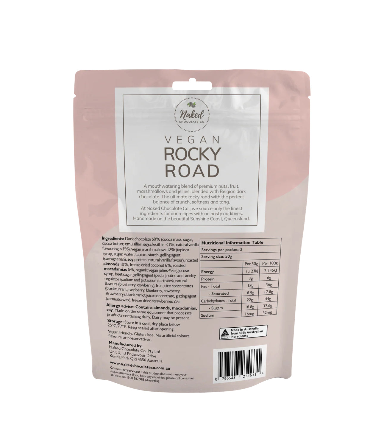 Rocky Road Dark Chocolate 100g (GF, V)