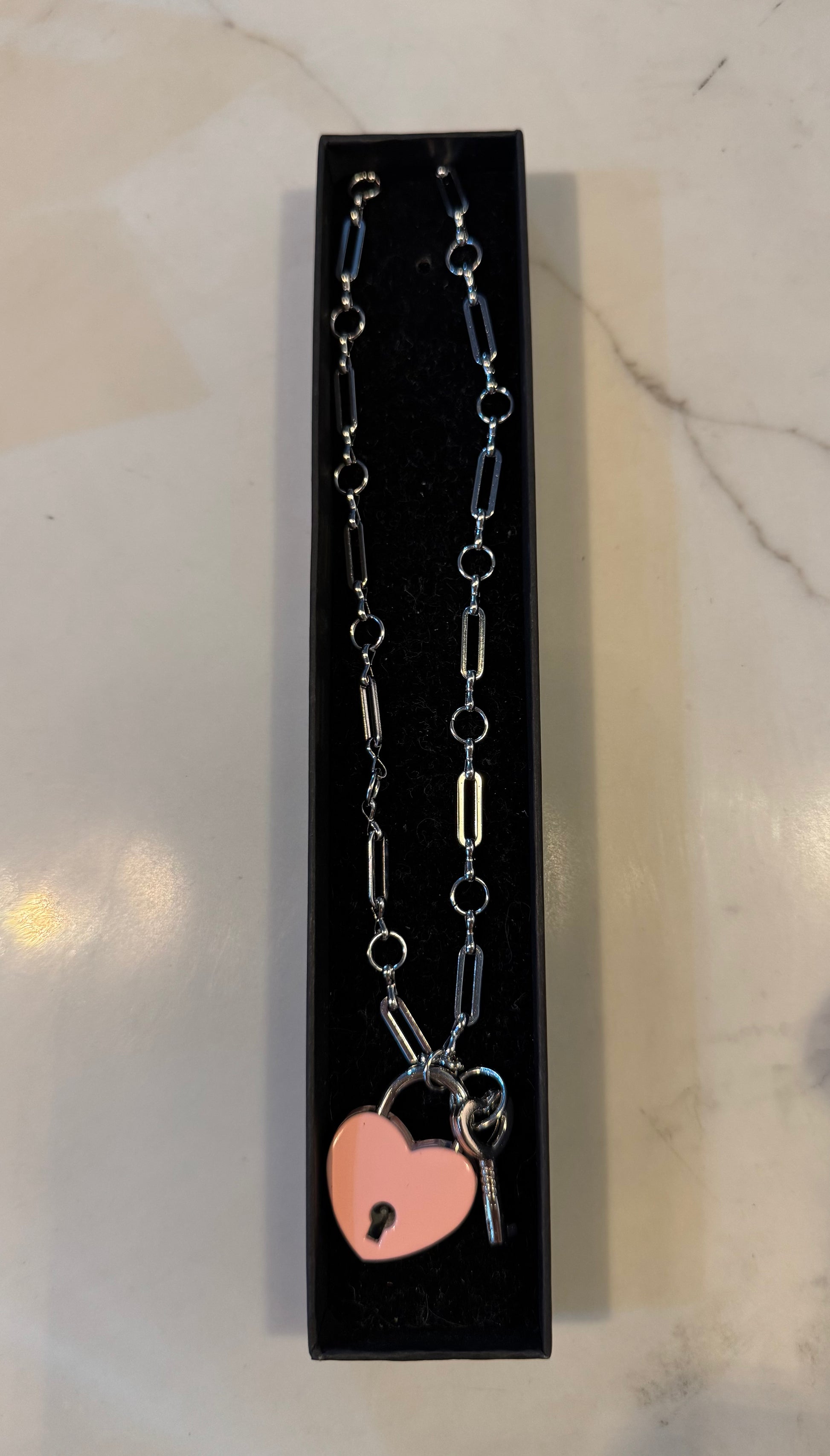 Stainless Steel heart locket and key necklace