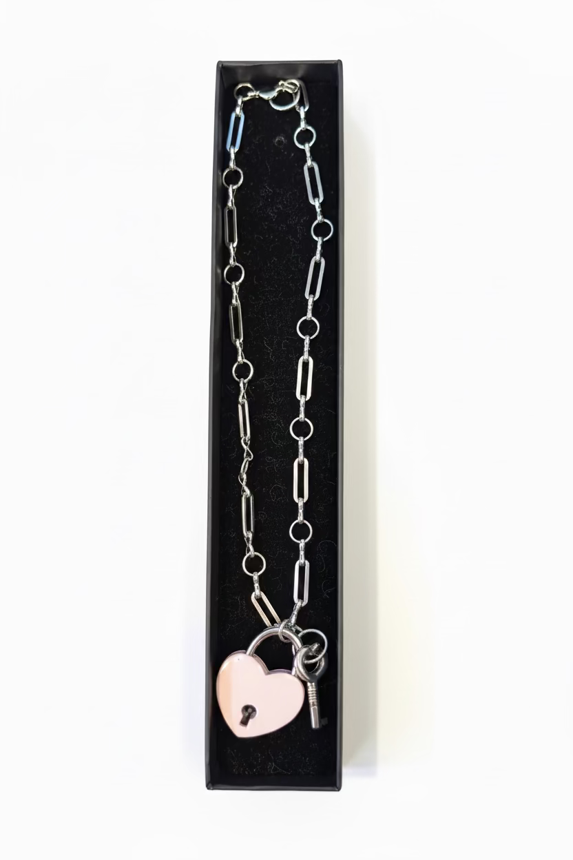 Collier médaillon et clé en acier inoxydable